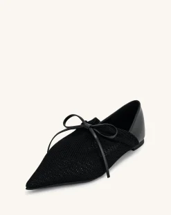 Reilly Fishnet Ballerina Flats - Black