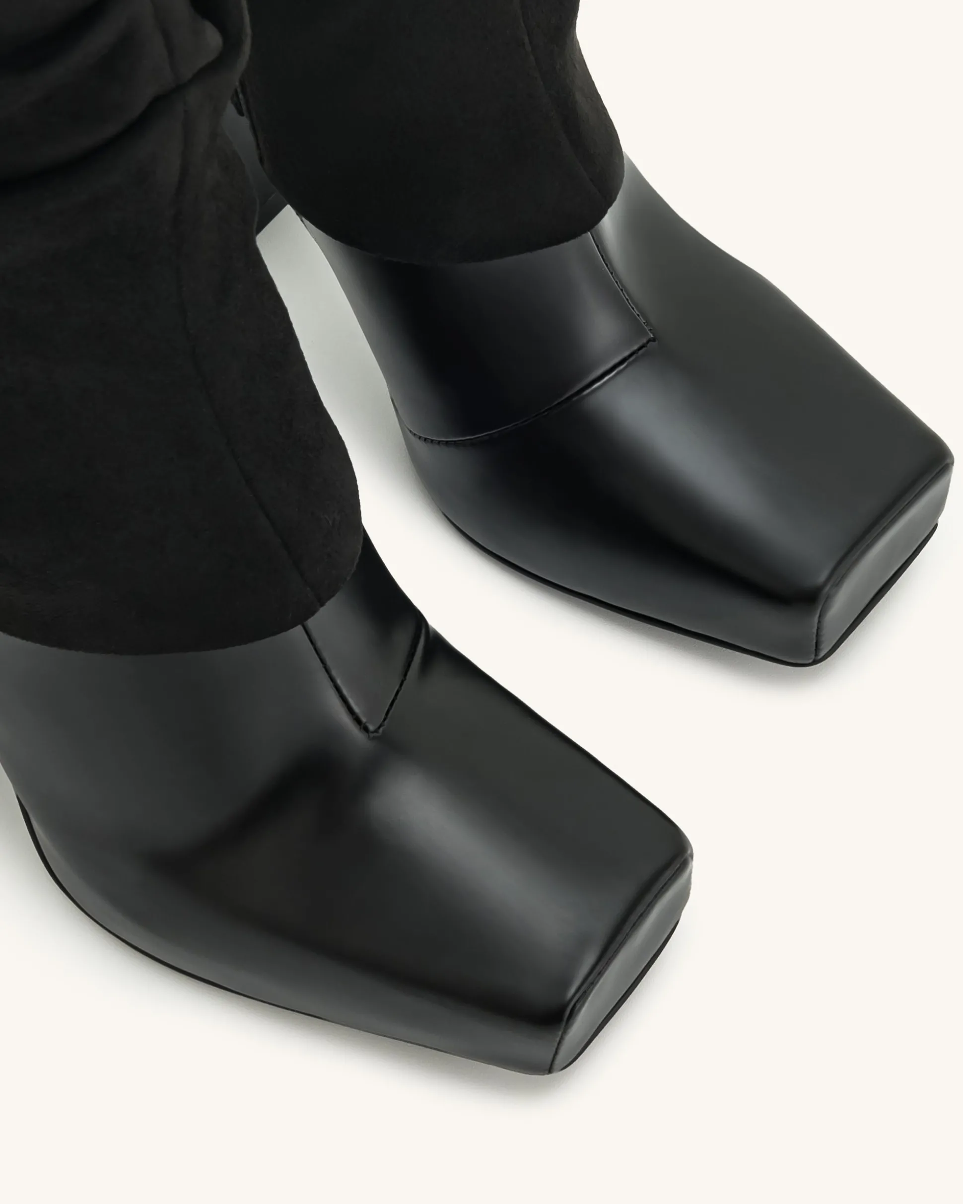 Reyna Square Toe Platform Knit Boots - Black