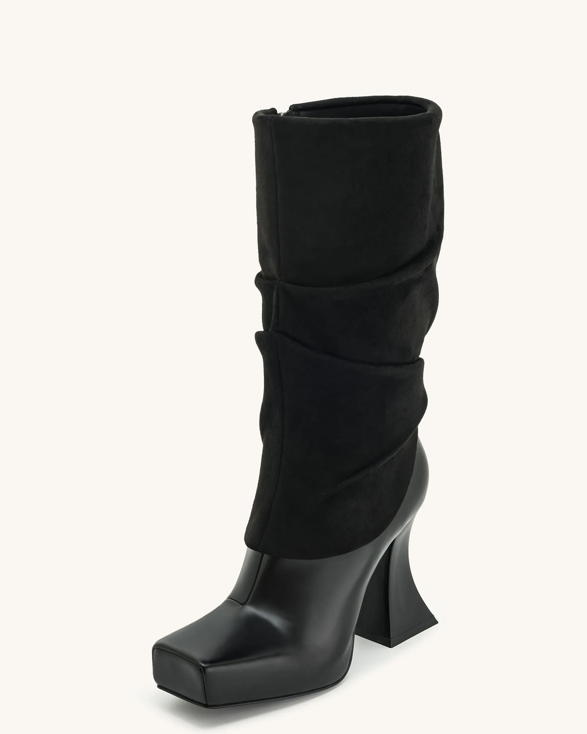 Reyna Square Toe Platform Knit Boots - Black