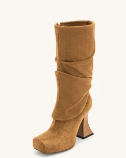 Reyna Square Toe Platform Knit Boots - Brown