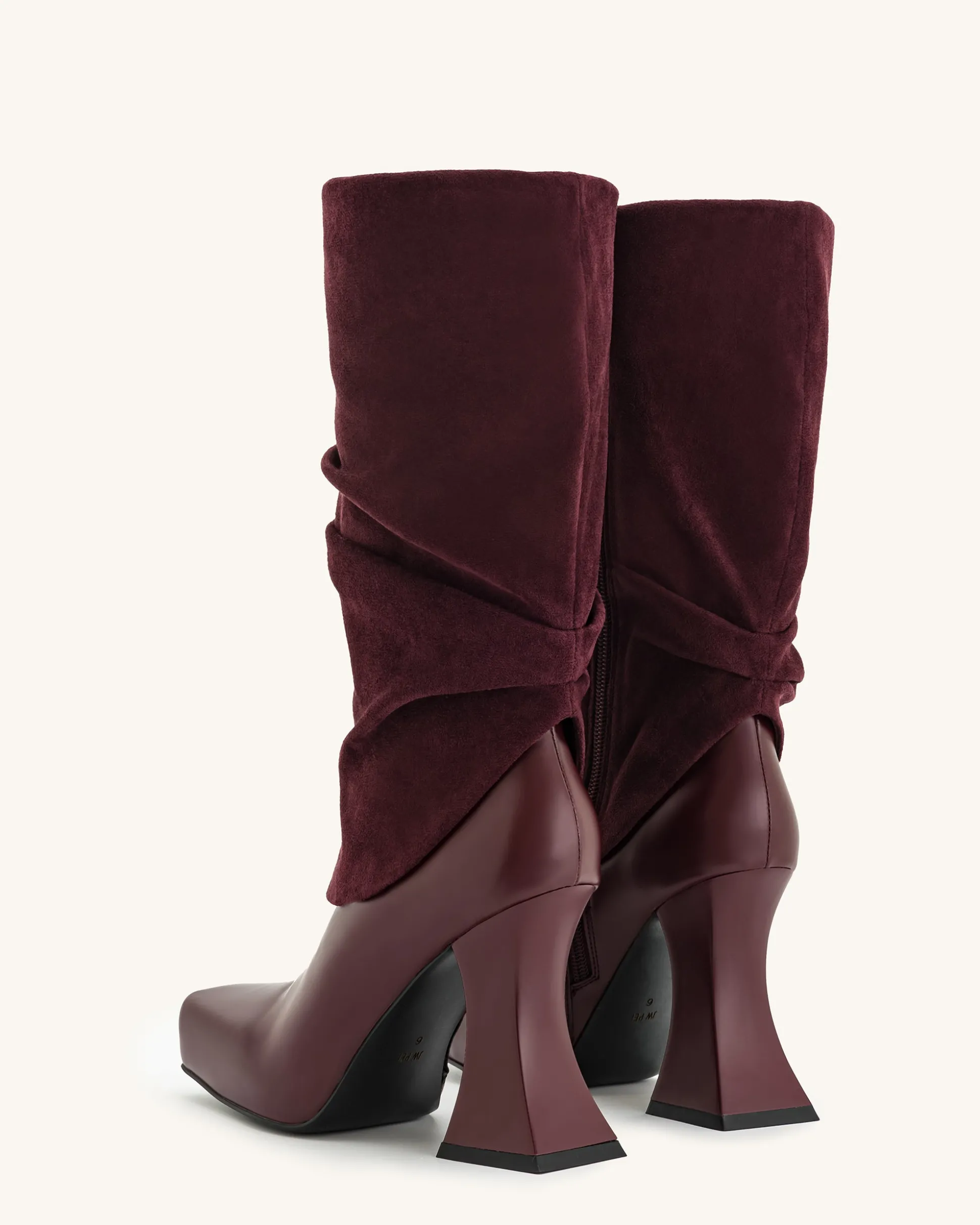Reyna Square Toe Platform Knit Boots - Claret Red
