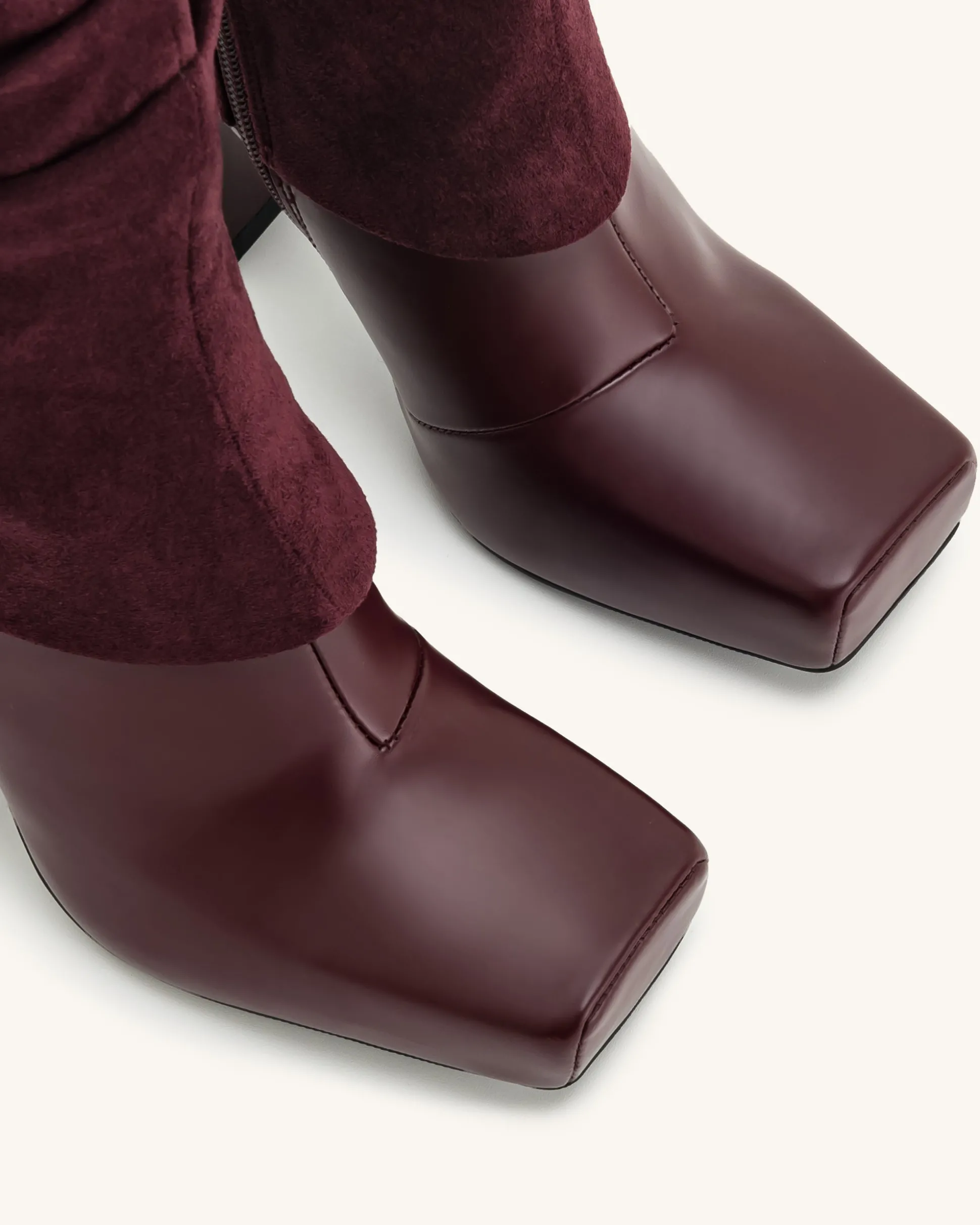 Reyna Square Toe Platform Knit Boots - Claret Red