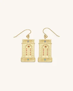 Roman Arch Earrings - 18ct Gold Plated & Multicolor Zircon