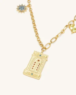 Roman Arch Pendant Necklace - 18ct Gold Plated & Multicolor Zircon