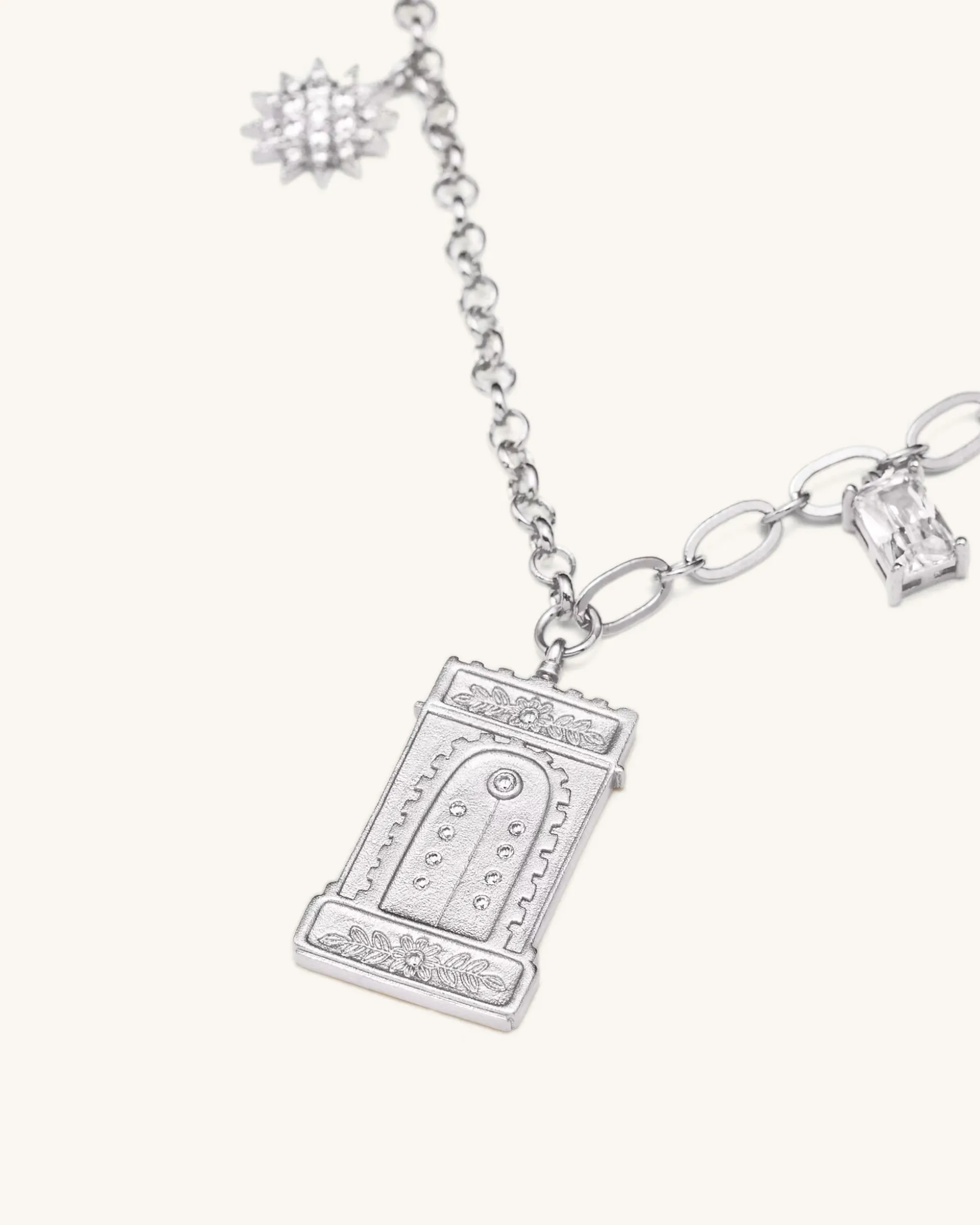 Roman Arch Pendant Necklace - 18ct White Gold Plated & White Zircon