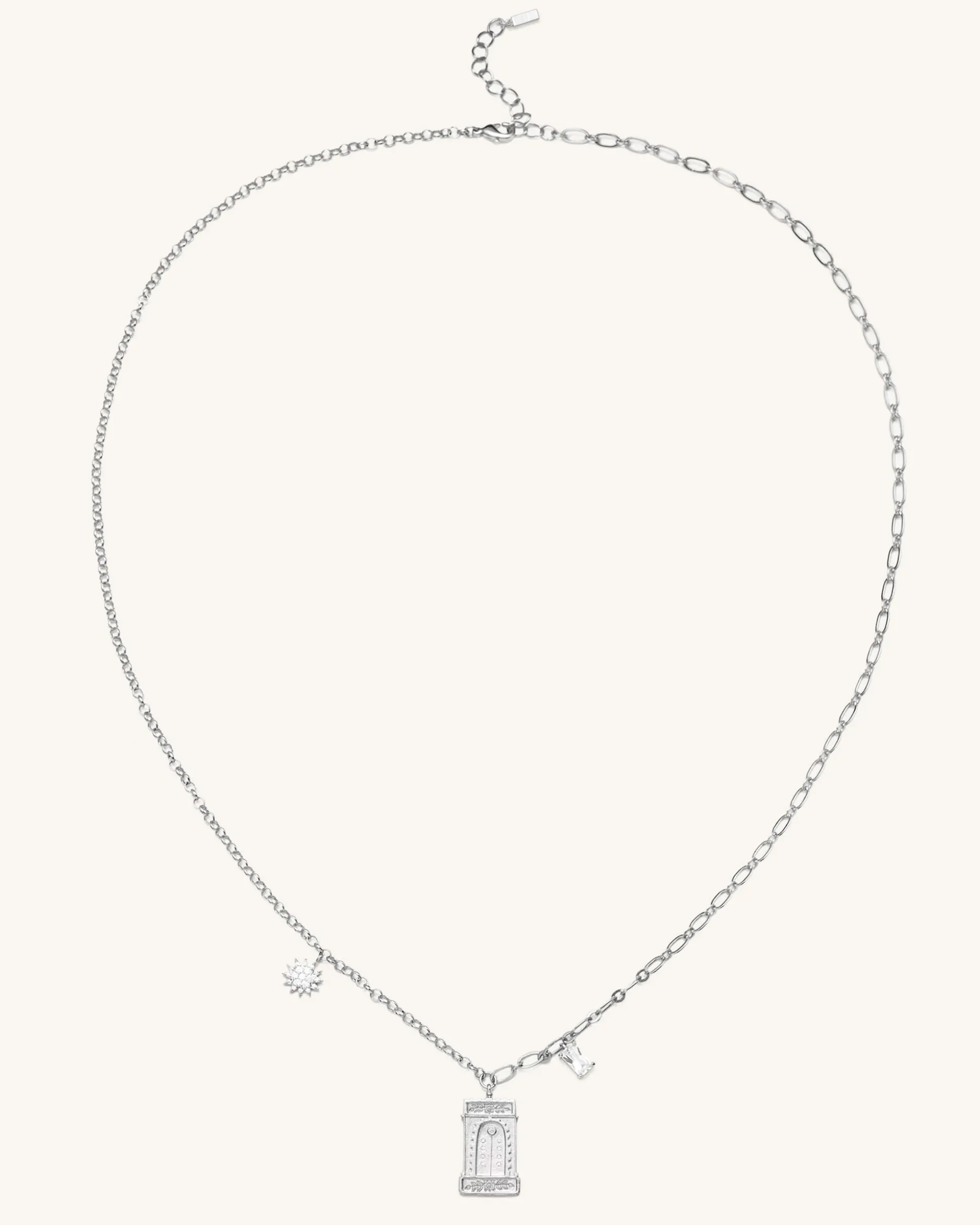 Roman Arch Pendant Necklace - 18ct White Gold Plated & White Zircon