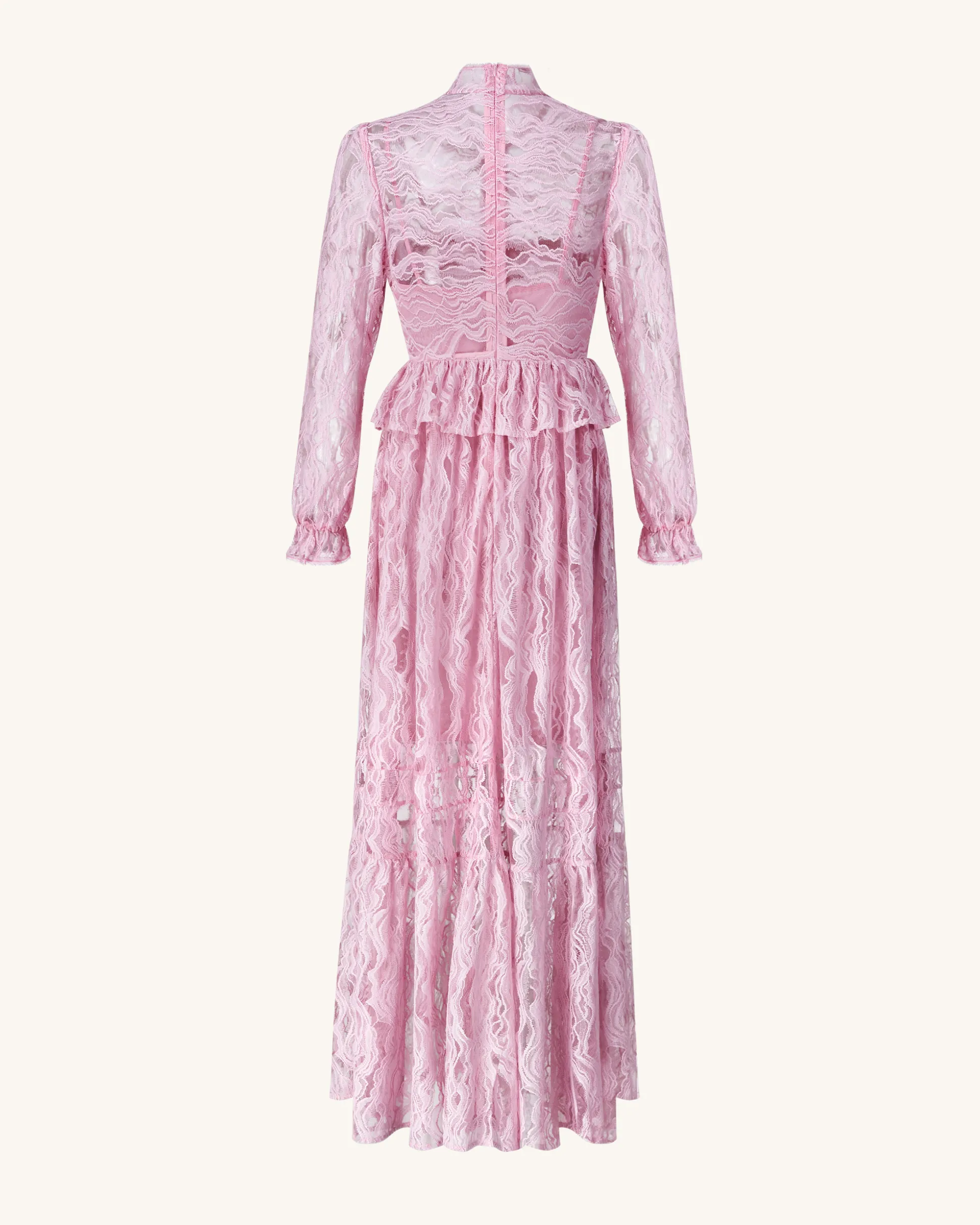 Romantic Lace Long Dress - Pink