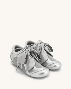 Rosie Metallic Bow Tie Low Top Sneakers - Silver