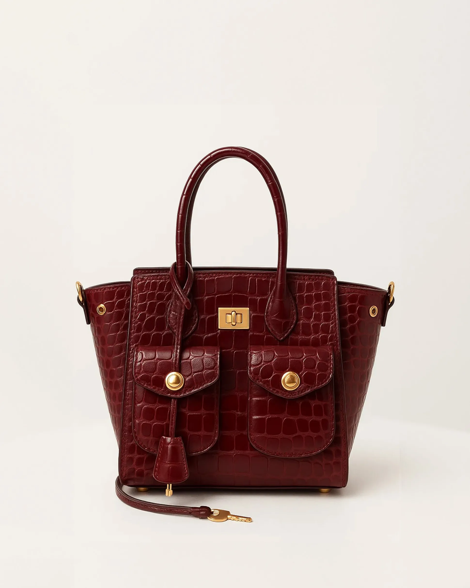Ruby Croc-Embossed Tote Bag - Burgundy