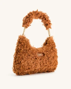 Ruby Faux Fur Fabric Shoulder Bag - Yellow Brown