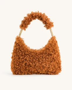 Ruby Faux Fur Fabric Shoulder Bag - Yellow Brown
