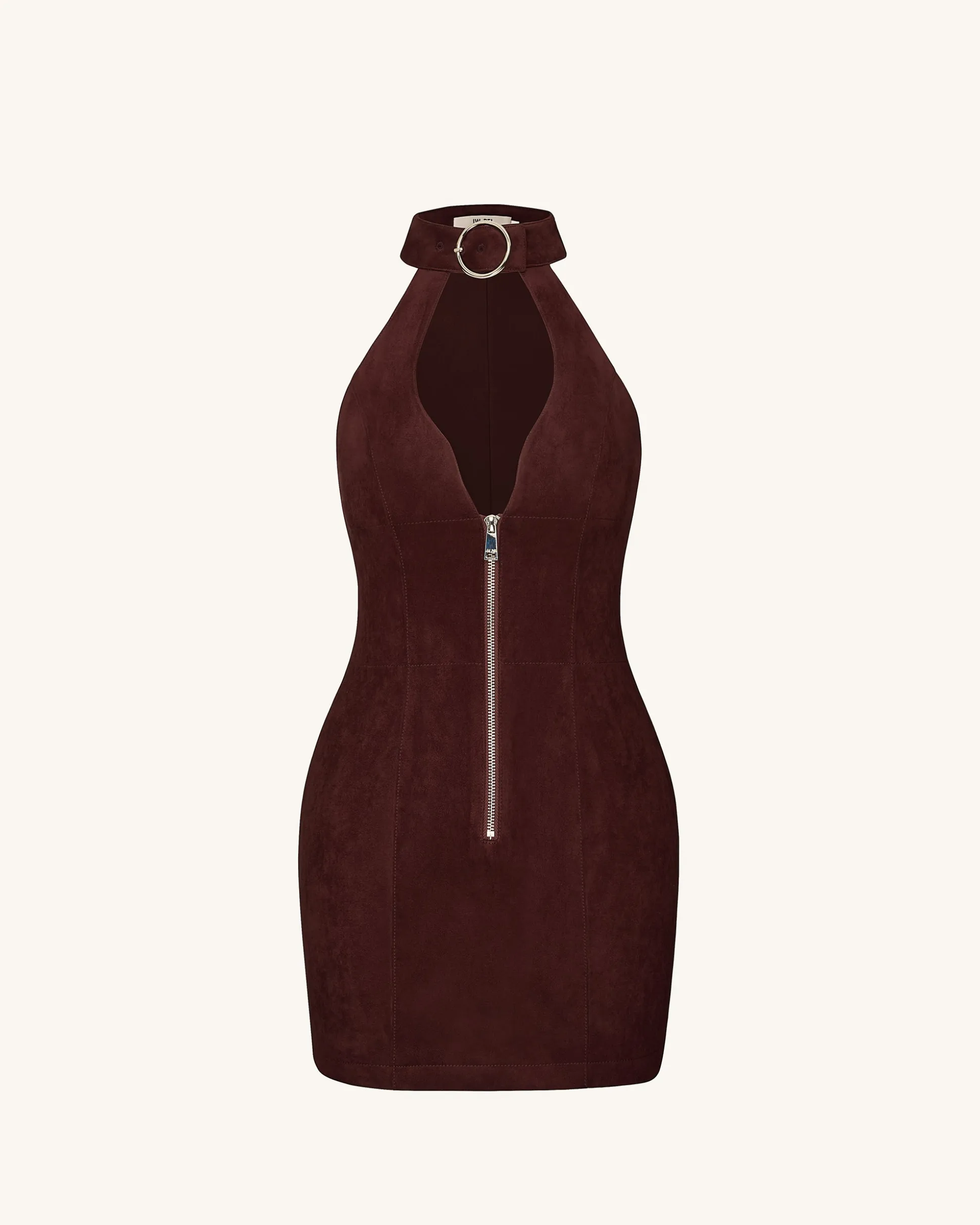 Ruby Halter Neck Zipper Mini Dress - Coffee Red
