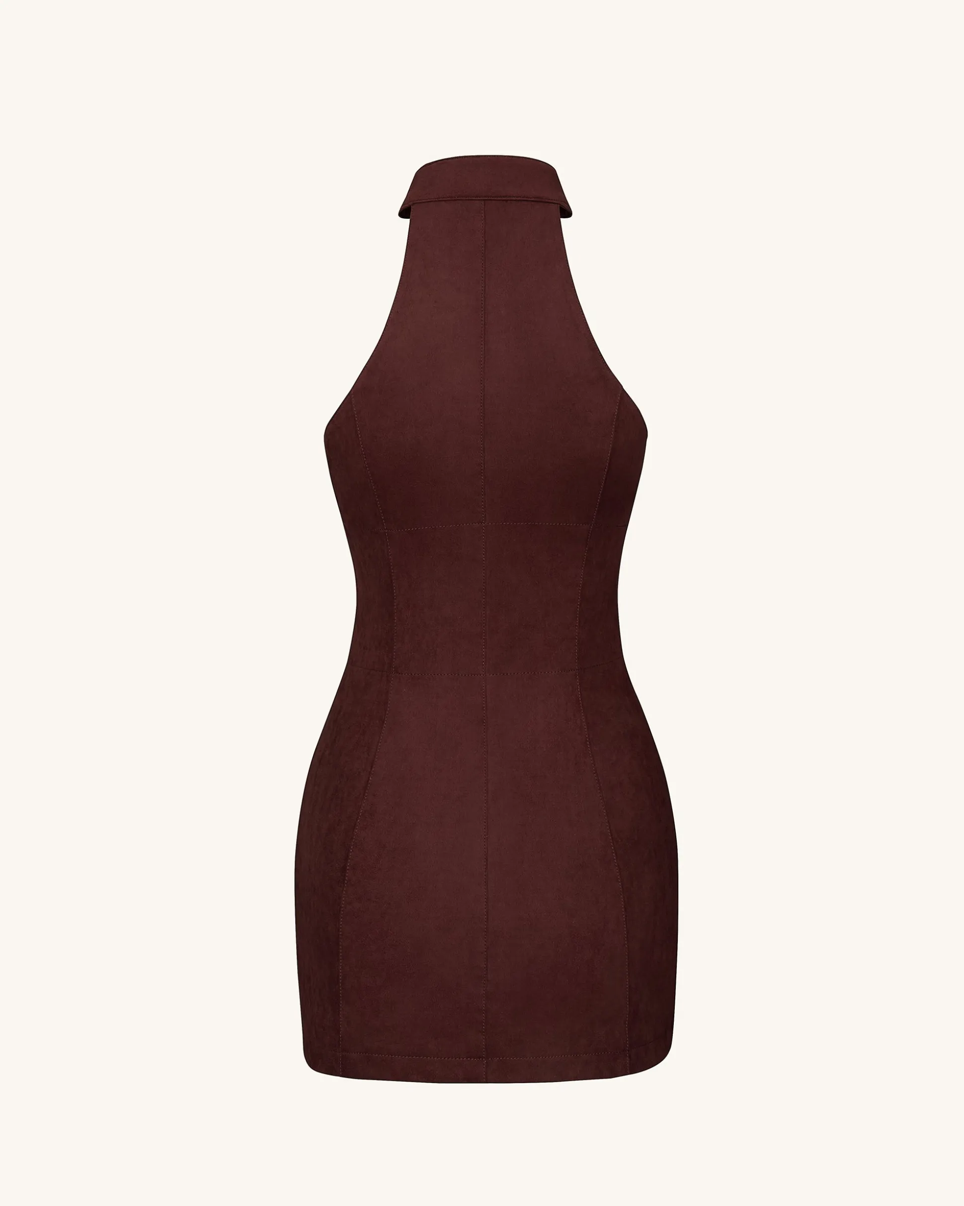 Ruby Halter Neck Zipper Mini Dress - Coffee Red