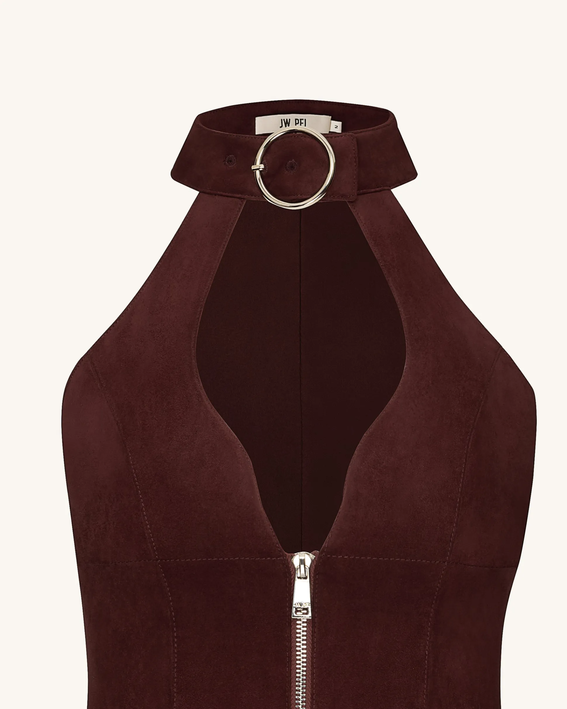 Ruby Halter Neck Zipper Mini Dress - Coffee Red