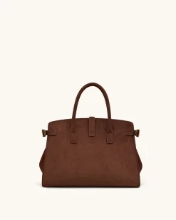 Saige Faux Suede Tote Bag - Brown