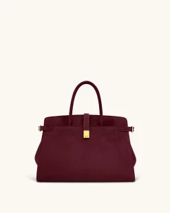 Saige Faux Suede Tote Bag - Burgundy
