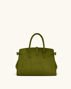 Saige Faux Suede Tote Bag - Olive Green