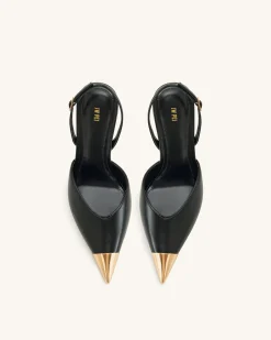 Savannah Gold Tipped Slingback Pumps - Black