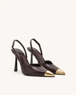 Savannah Gold Tipped Slingback Pumps - Burgundy