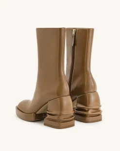 Saylor Round Toe Platform Ankle Boots - Brown