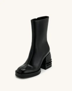 Saylor Round Toe Platform Ankle Boots - Black