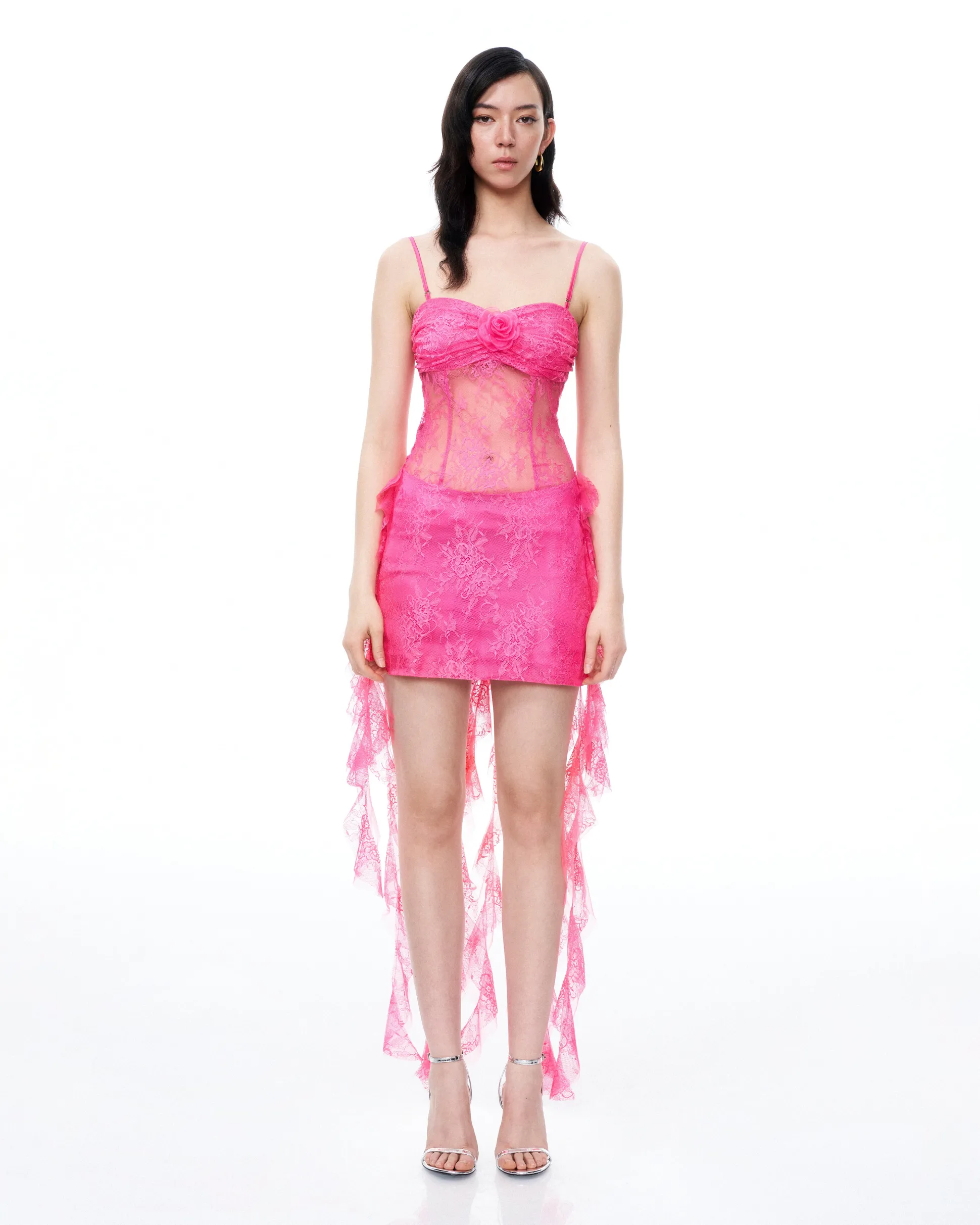 Selene 3D Floral Lace Mini Dress - Pink