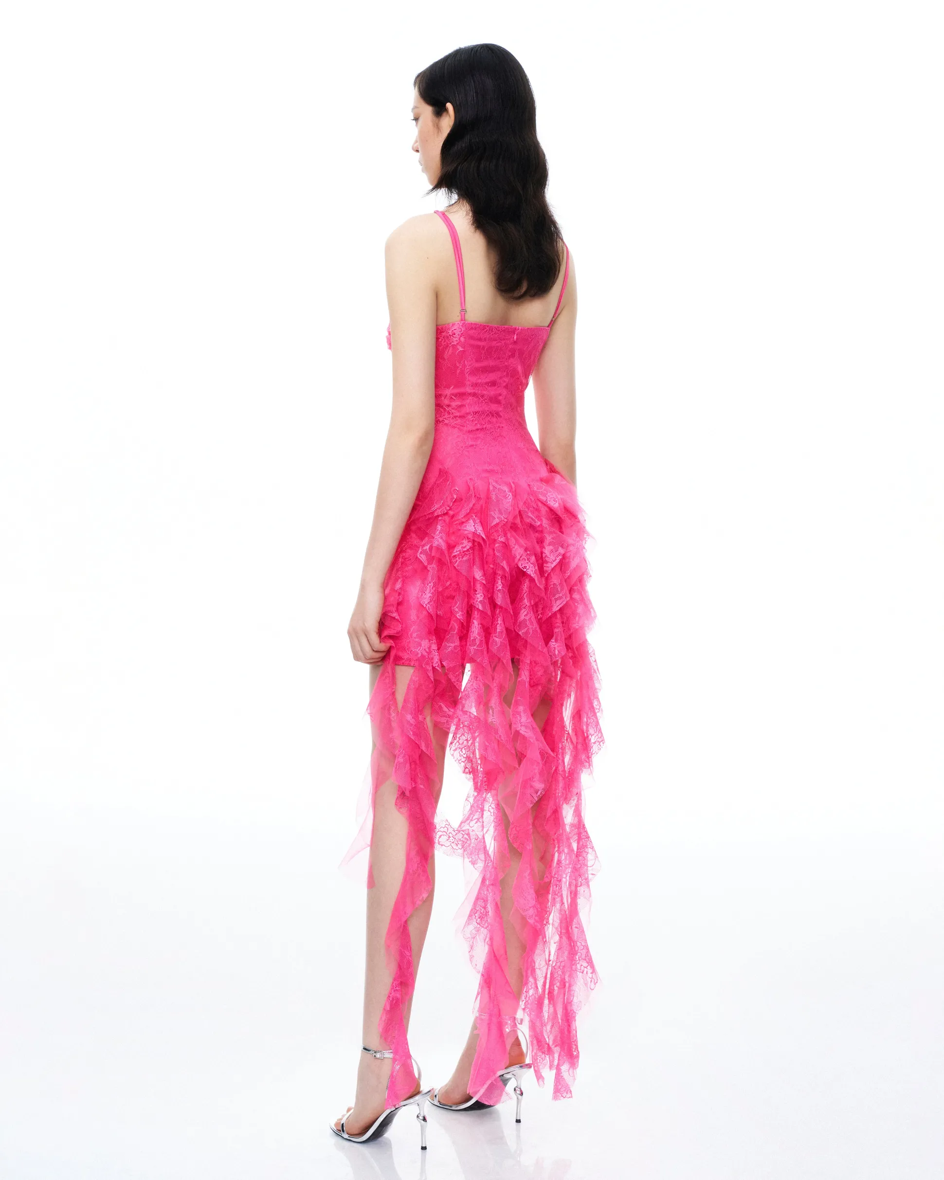Selene 3D Floral Lace Mini Dress - Pink