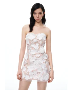 Serafina Floral Embroidered Mini Dress - White