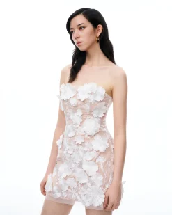 Serafina Floral Embroidered Mini Dress - White