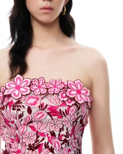 Seraphim Floral Embroidered Mini Dress - Rose Red