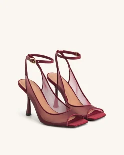 Serenity Open Toe Mesh Slingback Sandals - Burgundy