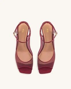 Serenity Open Toe Mesh Slingback Sandals - Burgundy