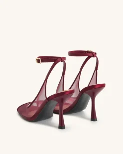 Serenity Open Toe Mesh Slingback Sandals - Burgundy