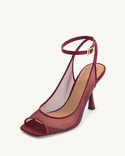 Serenity Open Toe Mesh Slingback Sandals - Burgundy