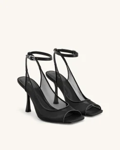 Serenity Open Toe Mesh Slingback Sandals - Black