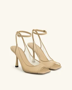 Serenity Open Toe Mesh Slingback Sandals - Khaki