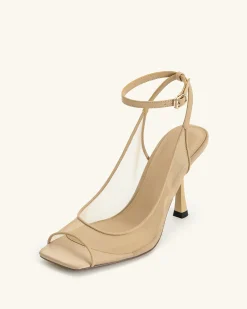 Serenity Open Toe Mesh Slingback Sandals - Khaki