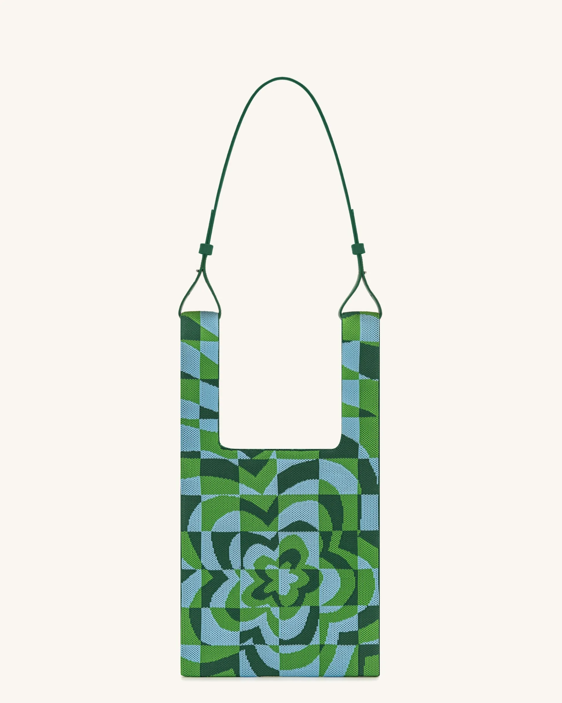 Shea Knitted Tote Bag - Dark Green & Green & Ice