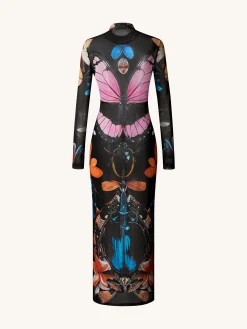 Sheer Butterfly and Beetle Gown - Multicolor