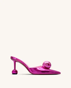 Sofia Sphere Heel Mules - Rose Red