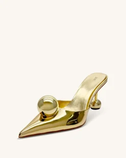 Sofia Sphere Heel Mules - Gold