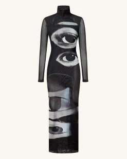 Sophia Eye Print Mesh Dress - Black/White