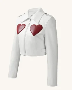 Sophie Cropped Leather Jacket - White & Red