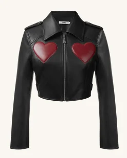 Sophie Cropped Leather Jacket - Black & Red
