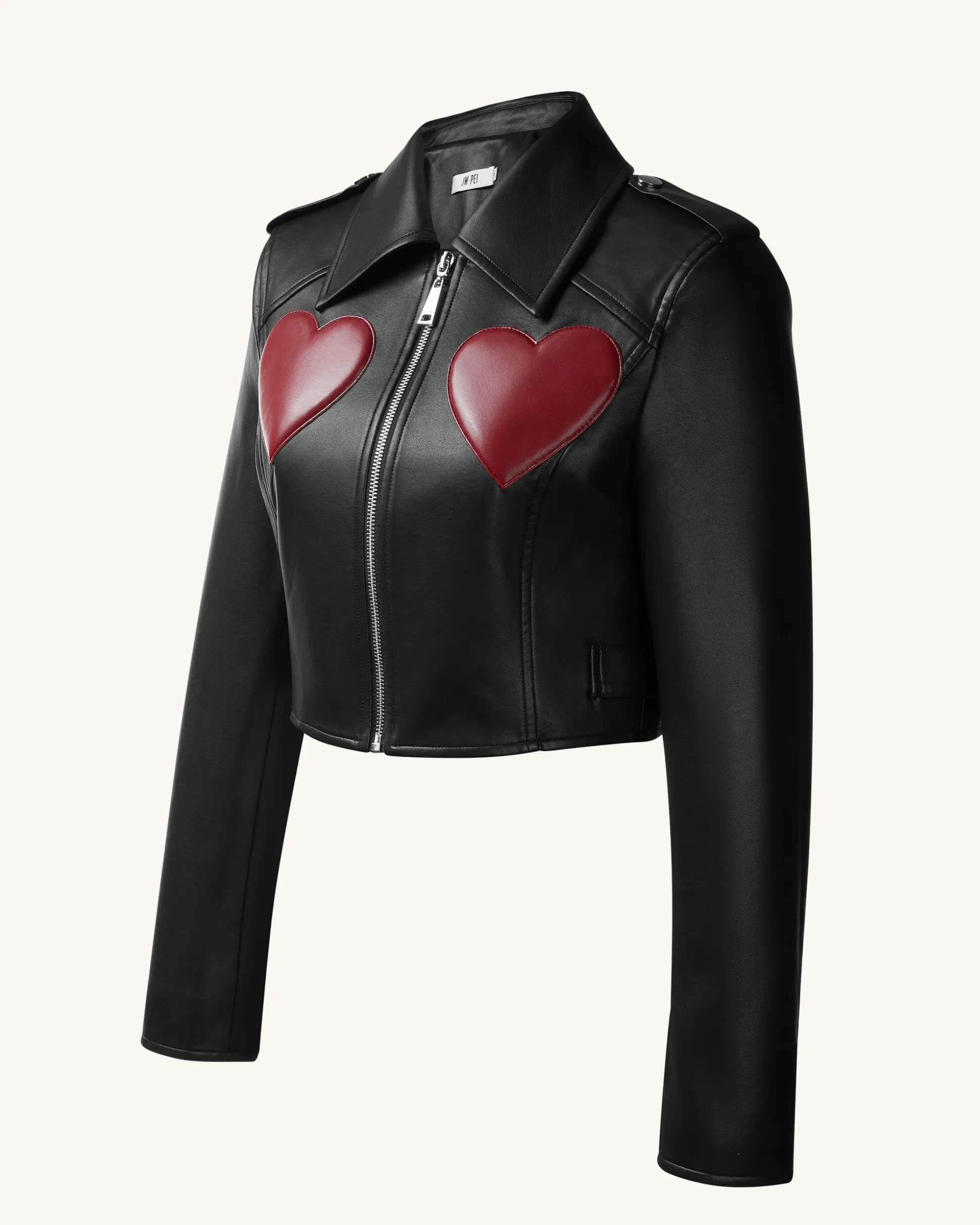 Sophie Cropped Leather Jacket - Black & Red
