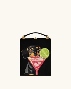 Taya-Puppy Pattern Book Shape Clutch Bag - Black