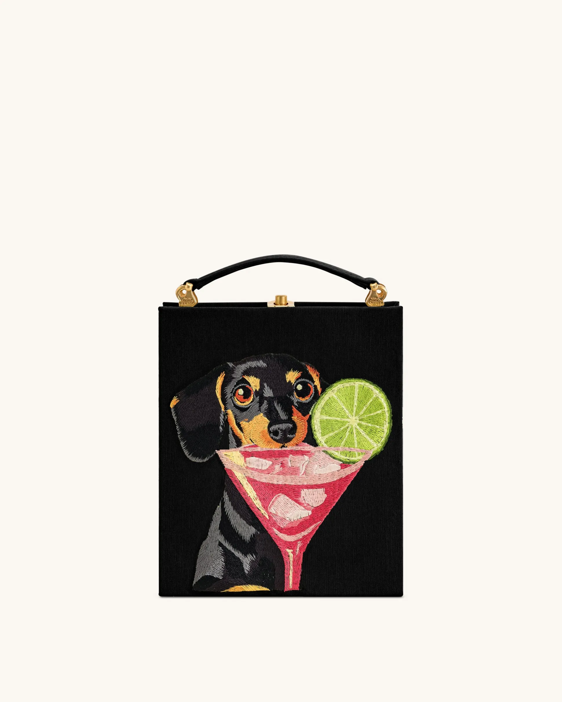 Taya-Puppy Pattern Book Shape Clutch Bag - Black