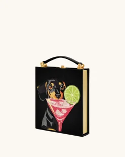 Taya-Puppy Pattern Book Shape Clutch Bag - Black