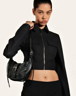 Tessa Crushed Shoulder Bag - Black