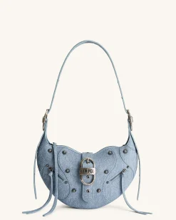 Tessa Denim Embossed Shoulder Bag - Blue